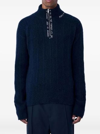 Marni logo-embroidered ribbed-knit sweater - Blue