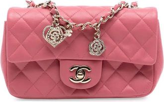 Chanel Borsa a tracolla rettangolare in pelle di agnello con battente e ciondoli a cuore 2014 - Rosa