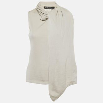 Ferragamo Grey Knitted Scarf Detail Top