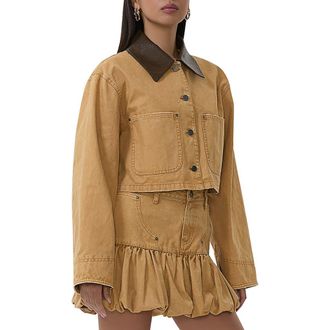 AFRM Wrenley Crop Denim Jacket in Beige Khaki at Nordstrom Rack, Size Medium