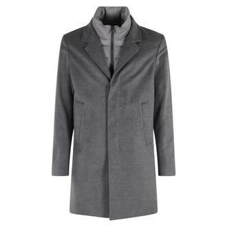 Duno Single-Breasted Coats, male, Gray, XL, Gray Wool Blend Coat with Detachable Bib