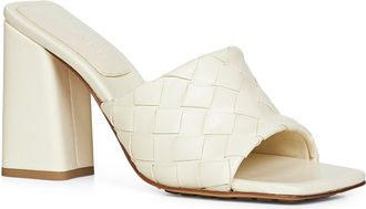 Bottega Veneta Womens Sea Salt Intrecciato Leather Parco Mules Sandals Lambskin