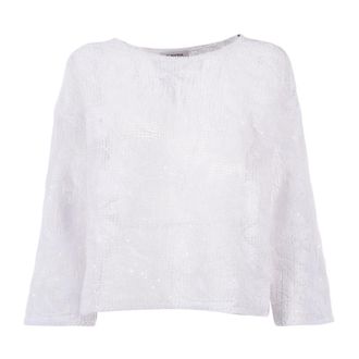 KANGRA Girocollo Ricamo Cornely +Paillettes - Dames - Ronde hals truien - Wit - S - Katoen - Truien & Vesten