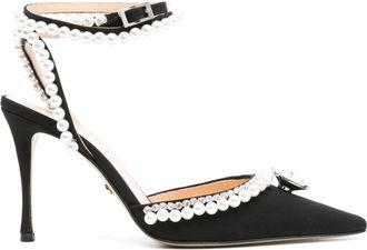 Mach & Mach 100mm crystal pumps - women - Fabric/Calf Leather/Pearl/Calf Leather - 39 - Black