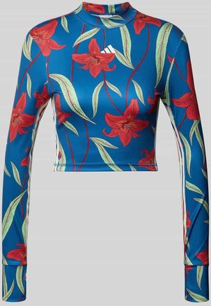 adidas Slim Fit Sport-Langarmshirt mit Allover-Muster in Blau, Gr&ouml;&szlig;e XL