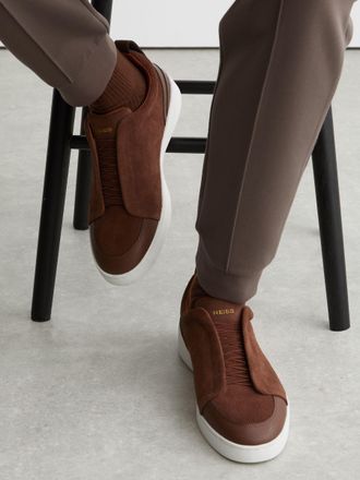 Reiss Chocolate Brown Henry Elasticated-lace Hybrid Trainers, 645