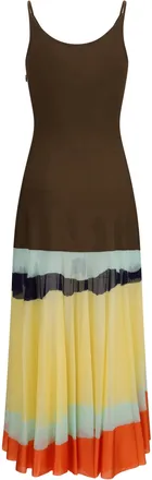 Fendi Womens Long Dress With Color-Striped Skirt Brown Multi Viscose; Polyamide