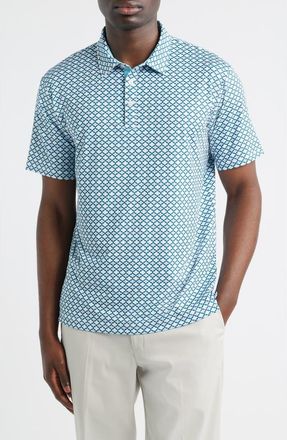 Swannies Tempo Quatrefoil Print Performance Golf Polo in Deep-Lake at Nordstrom, Size Xx-Large
