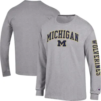 Champion Mens Champion Heather Gray Michigan Wolverines Arch Over Logo 2-Hit Long Sleeve T-Shirt at Nordstrom, Size Xx-Large