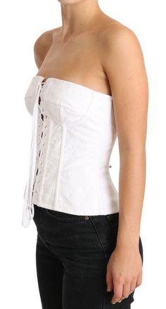 Dolce & Gabbana Womens White Palermo Bustier Cotton Top Corset Elastane