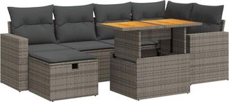 vidaXL Set Sof&aacute;s Jard&iacute;n Y Cojines 8 Pzas Rat&aacute;n Sint&eacute;tico Acacia Gris Vidaxl