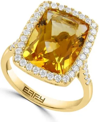 Effy 14K Yellow Gold Diamond & Citrine Cushion- Cut Halo Cocktail Ring in 14K Gold at Nordstrom, Size 7