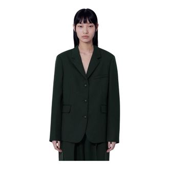 Ganni Blazer de Sarga de Lana Individual - Jackets - Mujer - Verde - 2XS