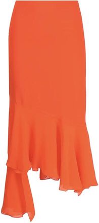 Andamane Oranje Zijden Asymmetrische Midi Rok - Dames - Midirokken - Oranje - XS - Rokken