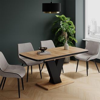 Vicco Mesa De Comedor Fenaro, Roble Negro/dorado, 120 X 80 Cm Extensible, Vicco