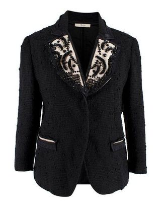 Prada Sequin Embellished Black Wool Tweed Jacket Size S