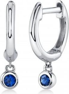 Allurez Round Blue Sapphire Bezel Huggie Earrings 14K White Gold (0.08ct)