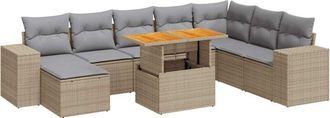 vidaXL Set Sof&aacute;s Jard&iacute;n Y Cojines 9 Pzas Rat&aacute;n Sint&eacute;tico Acacia Beige Vidaxl