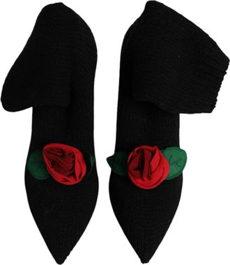 Dolce & Gabbana Womens Embellished Mid-Calf Stretch Fabric Boot Black