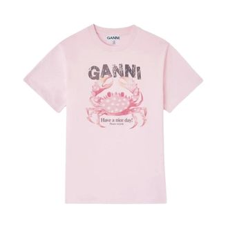 Ganni T-Shirts, female, Pink, Size: XS Basic Cotton Jersey T-Shirt
