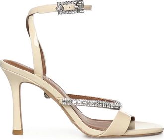 Kurt Geiger Crystal Strap Sandal 90 - Dames - Sandalen met hakken - Beige - 41 EU - Leer - Schoenen