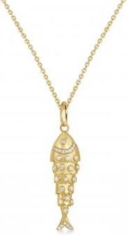 Allurez Diamond Fish Charm Pendant Necklace 14K Yellow Gold (0.38ct)