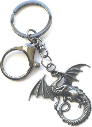 Generic LARGE KEYRING - Flying Dragon - Split Ring And Trigger Clasp. Key Ring. (Pewter)