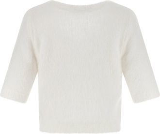 Alessandra Rich Carded Mohair with Floral Embroidery Sweater - White