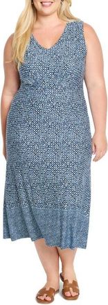 Nic+Zoe Ella Coastal Geo Print Fit & Flare Midi Dress in Blue Multi at Nordstrom, Size 1X