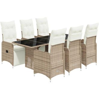 vidaXL Set De Mesa Y Sillas Jard&iacute;n 7 Pzas Con Cojines Rat&aacute;n Pe Marr&oacute;n Vidaxl