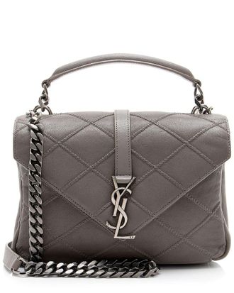 Saint Laurent Grey Diamond Quilted Leather Monogram College Medium Shoulder Bag (Authentic Pre-Loved)