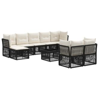 vidaXL Conjunto De Sof&aacute;s De Jard&iacute;n 10 Uds. 9 Plaza Negro Vidaxl