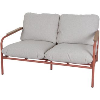 Hhg Banco de jardín de aluminio 592, sofá banco de 2 plazas para exterior, tejido olefina (205 g/m²) 125cm, tapizado terracota beige