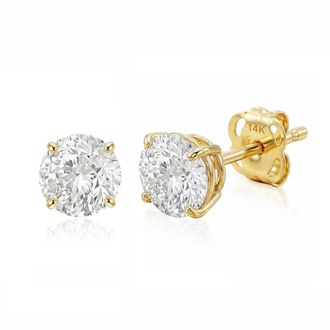 MAX + STONE 14k Gold Solitaire Round Earrings Studs Embellished with Swarovski Zirconia Various Sizes