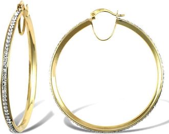 Jewelco London 9ct Gold Crystal Eternity 3mm Hoop Earrings 40mm - JER753E