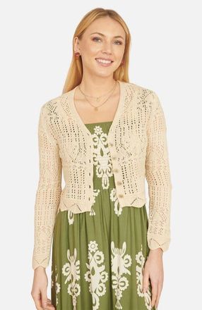 Yumi Crochet Knitted Cropped Cardigan in Beige at Nordstrom, Size Medium