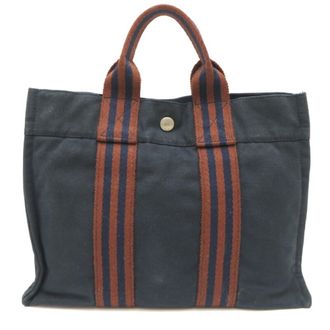 Herm&egrave;s Brown Navy Cotton Tote Bag (Pre-Owned)