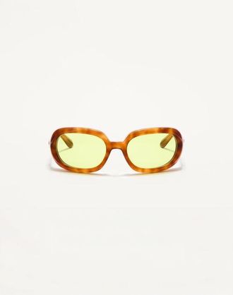 Valentino Oval Wrap-Around Acetate Frames unisex Medium Havana/Acid Green 62