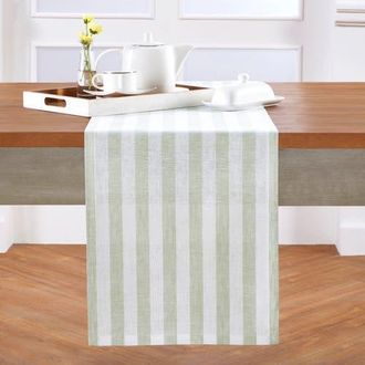 Solino Home Linen Table Runner for Dining Table, Holiday and Everyday Table Decor - Sorrento Stripe in Sage And White at Nordstrom, Size Xx-Small