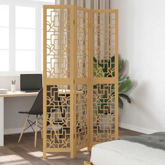 vidaXL Biombo Separador De 3 Paneles Madera Maciza Paulownia Marr&oacute;n Vidaxl