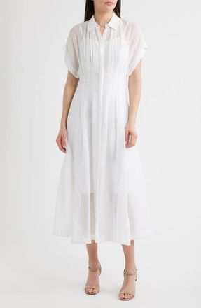 BOSS Davinata Pleated Sheer Shirtdress in Bright White at Nordstrom, Size 12