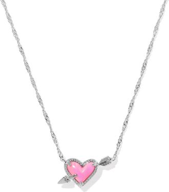 Kendra Scott Womens Ari Heart Arrow Pendant Necklace In Silver Pink Opalscent Resin