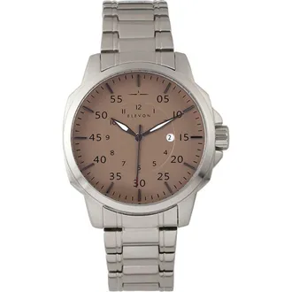 Elevon Watches Hughes Bracelet Watch w/ Date in Silver/tan at Nordstrom