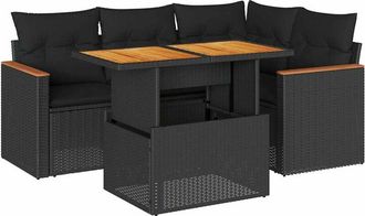 vidaXL Set Sof&aacute;s Jard&iacute;n Y Cojines 5 Pzas Rat&aacute;n Sint&eacute;tico Acacia Negro Vidaxl