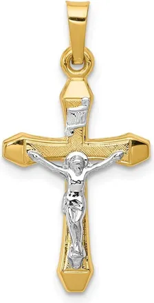 Diamond2Deal 14k Two-tone Gold INRI Hollow Crucifix Pendant