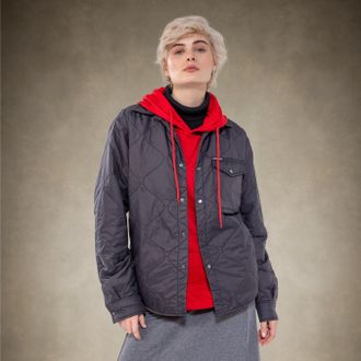 Members Only Womens Oversized Quilted Shirt Jacket