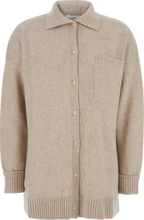 Max Mara Beige Solid Shirt Collar Sweater