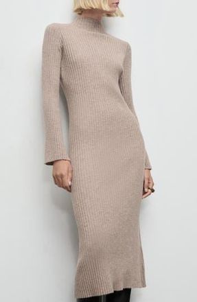 Mango Rib Long Sleeve Midi Sweater Dress in Medium Brown at Nordstrom Rack, Size 2