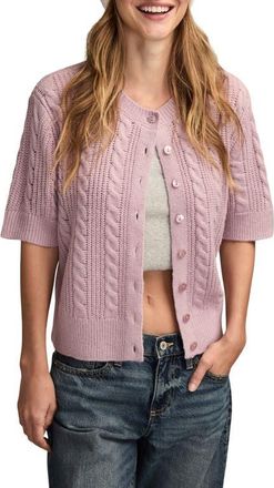 Lucky Brand Short Sleeve Cable Cardigan in Dawn Pink at Nordstrom, Size X-Small