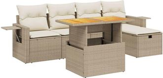 vidaXL Juego De Sof&aacute;s Jard&iacute;n Con Cojines 6 Pzas Rat&aacute;n Sint&eacute;tico Beige Vidaxl